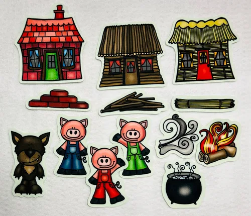 Miniatura 2 de Juego de historias de tres cerditos pequeños, figuras de tablero de fieltro de franela, 13 piezas precortadas más páginas de actividad, niños