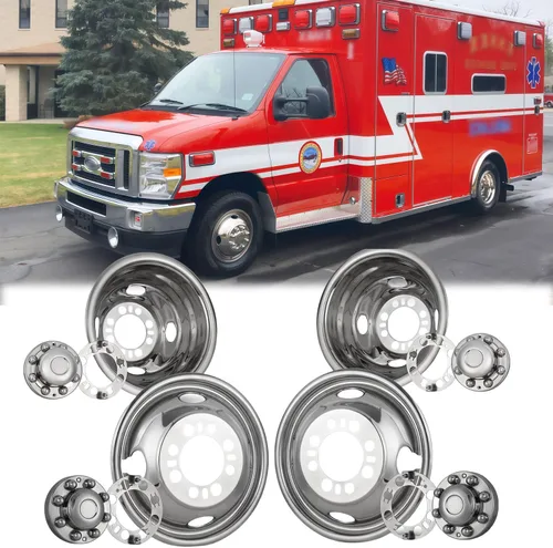 Miniatura 16 de Juego de simuladores de rueda de acero inoxidable pulido de 16 pulgadas para doble rueda, compatible con Dodge, Mercedes y Freightliner Sprinter Van