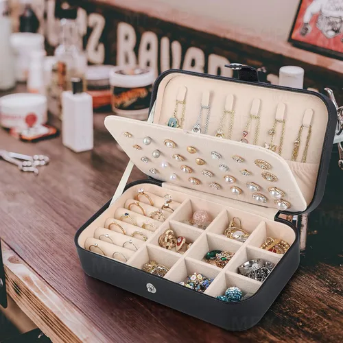 Miniatura 2 de MFXIP Joyero de viaje, pequeño joyero, caja organizadora de joyas de viaje para mujeres y niñas, estuche de joyería pequeño portátil para aretes