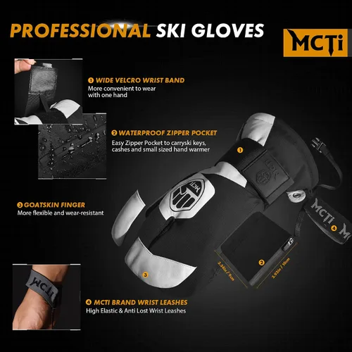 Miniatura 4 de MCTi Guantes de snowboard con protector de muñeca, guantes de Kevlar de 3 dedos, impermeables, para esquí de nieve en invierno