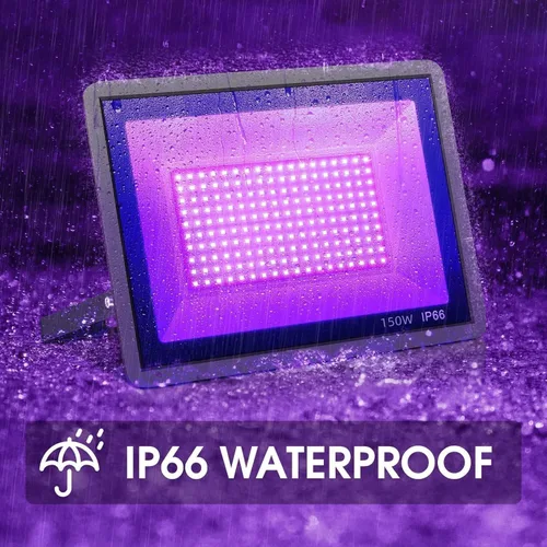 Miniatura 2 de YANYCN Paquete de 3 luces LED negras de 150 W, reflector de luz negra para exteriores con enchufe e interruptor, impermeable IP66 para fiestas