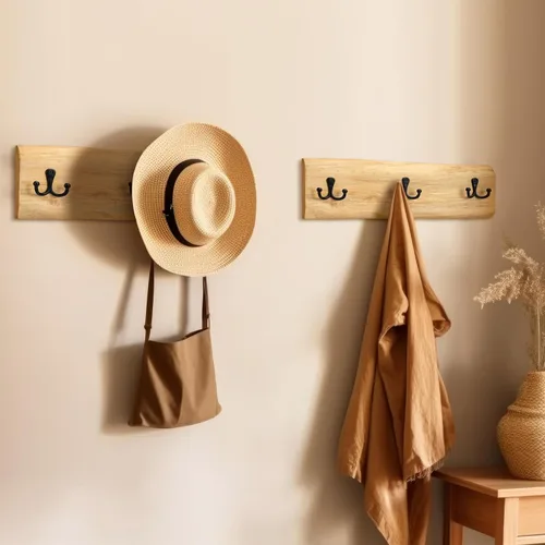 Miniatura 7 de Threehoney 2 percheros de madera para montaje en pared, estilo granja de 15.8 pulgadas con 3 ganchos, colgador de pared resistente para colgar