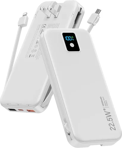 Miniatura 12 de Cargador portátil, cargador de batería de carga rápida de 12000 mAh 22.5 W con cables integrados y enchufe de pared, paquete de baterías esenciales