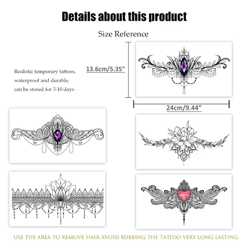 Miniatura 5 de Roarhowl Tatuajes de encaje, juego de tatuajes temporales sexy grande, tatuajes temporales para mujeres, vientre, espalda, cintura, muslo, arte