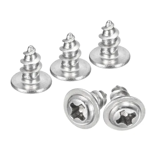 Miniatura 37 de uxcell ST3x6mm Phillips Pan Head Tornillo Autorroscante con Arandela, 100 piezas - Tornillo de madera de acero inoxidable 304 rosca completa (plata)