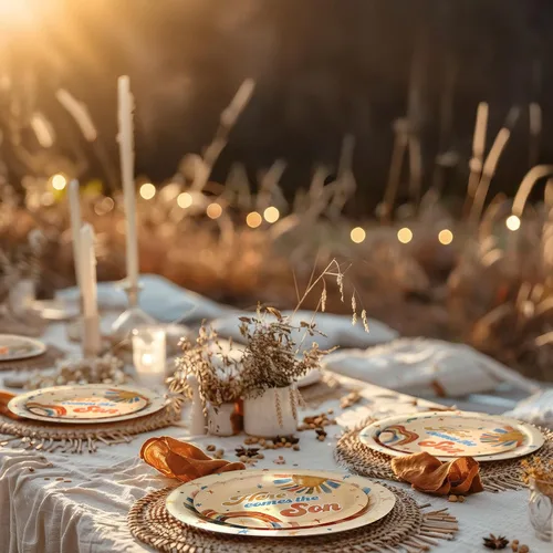 Miniatura 8 de Here Comes the Son - Suministros para baby shower para 20 invitados – Platos boho Sun y Rainbow Platos, servilletas y tenedores – Juego de vajilla