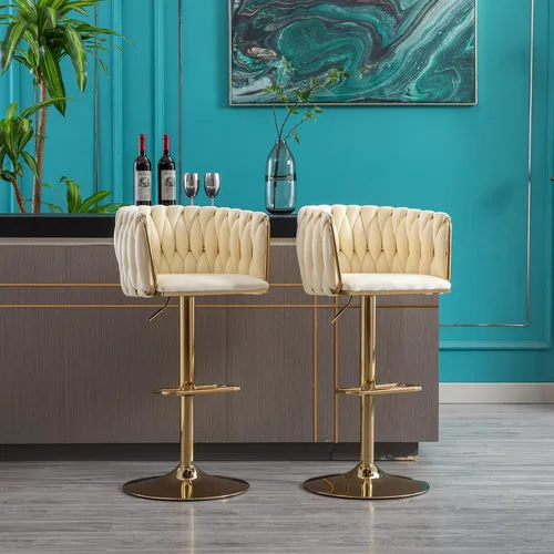 Miniatura 9 de Taburete de bar, taburetes de bar tejidos de terciopelo, taburetes de bar giratorios de altura de mostrador ajustable con respaldo bajo y base