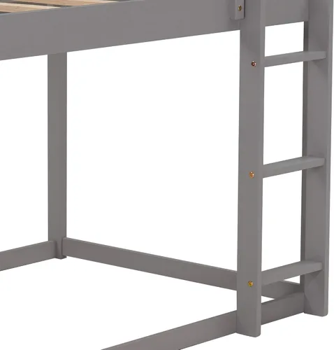 Miniatura 6 de SOFTSEA Litera para jóvenes con escalera incorporada, literas bajas de tamaño individual sobre cama individual para niños Gris