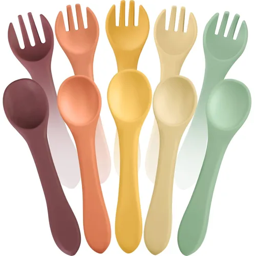 Miniatura 7 de Juego de 10 cucharas de destete y tenedores LED para bebés, cucharas de silicona para bebés, primeros utensilios de entrenamiento para bebés
