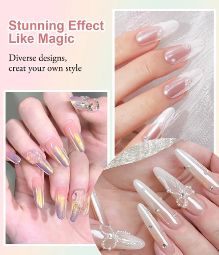 Miniatura 3 de Polvo de uñas 100% cromado BISHENGYF: Polvo cromado de efecto metálico súper NO.1 para uñas Oro Plata Blanco Laser Holográfico Blanco Perla Cromo A