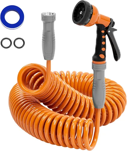Miniatura 8 de SPECILITE Manguera de jardín en espiral ligera de 3/8", 50 pies, tubos de agua flexibles curvos de EVA con boquilla de pulverización de 6 patrones