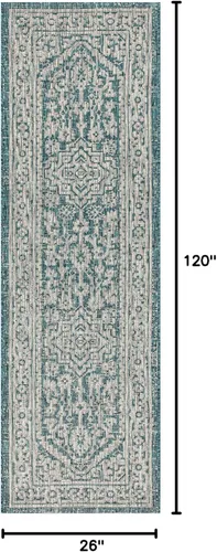 Miniatura 123 de Eyely BMS101D-28 - Alfombra de pasillo con textura de medallón de Santa Mónica Slesi, para interiores y exteriores, estilo costero, bohemio, Gris