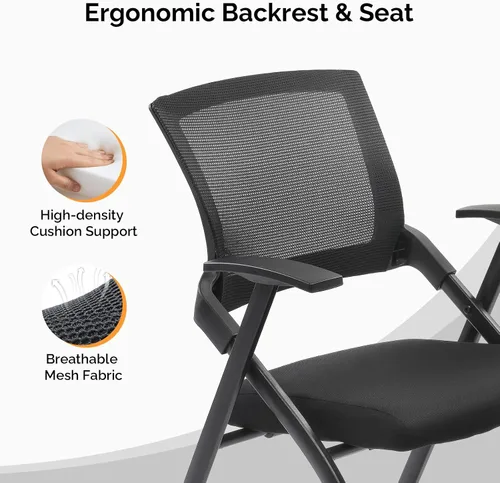 Miniatura 3 de Karl home Silla de oficina plegable ergonómica con cojín grueso, cómoda silla de oficina plegable con brazos y ruedas para reuniones de oficina