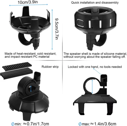 Miniatura 12 de Altavoz Pro Bike actualizado, con soporte para manillar profesional, Bluetooth V5.4, IPX7 impermeable, funda de silicona, navegación por