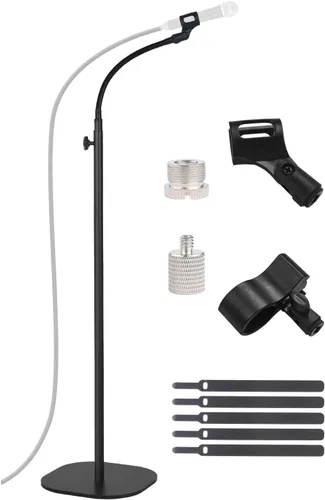 Soporte para micrófono, cuello de cisne, para cantar, altura ajustable de 36 a 66 pulgadas, con base resistente para Samson Q2U Fifine AM8 Blue Yeti