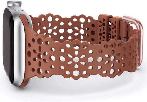 TOYOUTHS Compatible with Apple Watch Band Lace Women Girls Flower Cut-outs Stretchy Silicone Strap Breathable Bracelet for iWatch