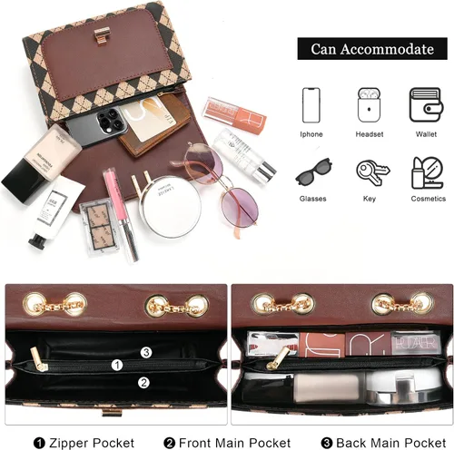 Miniatura 2 de UTOTEBAG Bolsos cruzados para mujer, bolso pequeño de piel sintética, bolso de hombro de moda, bolso de noche con correa de cadena