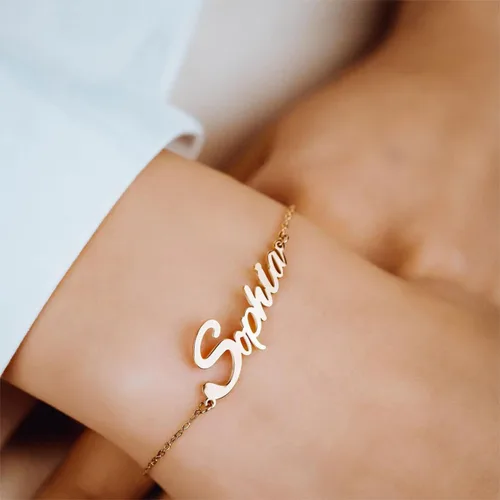 Miniatura 2 de DayOfShe - Pulsera de barra de nombre personalizada de acero inoxidable, grabado a medida, para parejas