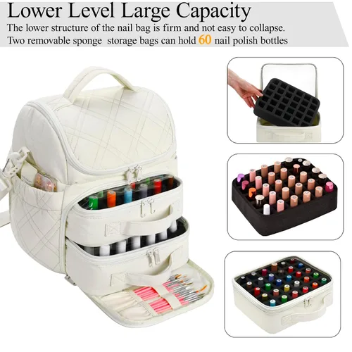 Miniatura 3 de FCQQYWZ Organizador de esmalte de uñas con 2 fundas desmontables con capacidad para 60 botellas y lámpara de uñas, organizadores de uñas portátiles