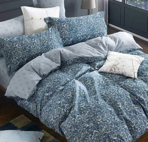 Miniatura 8 de SLEEPBELLA Juego de funda de edredón de algodón de 600 hilos, juego de ropa de cama (individual, azul-paisley)