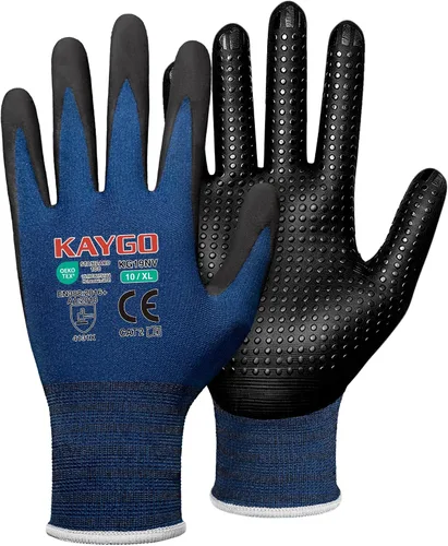 Miniatura 15 de KAYGO MicroFoam - Guantes de trabajo con revestimiento de nitrilo, 12 pares KG19N de nailon de punto sin costuras, micropuntos para un mejor agarre