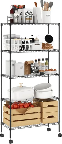 Miniatura 10 de Furinno Wayar - Carrito de almacenamiento de metal de 4 niveles con ruedas, 36 x 14 x 58 pulgadas, acero inoxidable