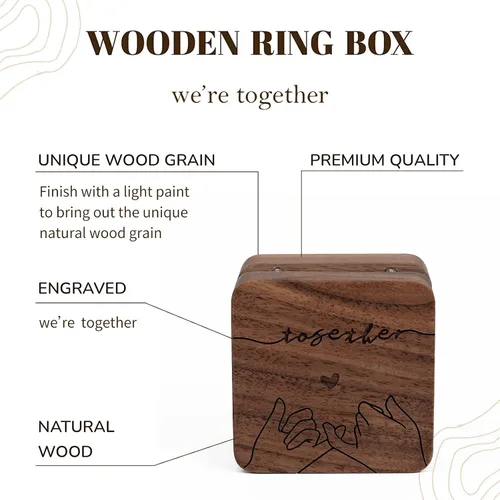 Miniatura 2 de Caja de anillos, caja de anillo de boda para propuesta, soporte de anillo de compromiso regalo para el día de la boda, caja de anillos rústica