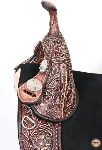 Miniatura 6 de HILASON Sillín de caballo sin árboles para niños, barril de cuero occidental americano, silla de montar de caballo silla de montar occidental