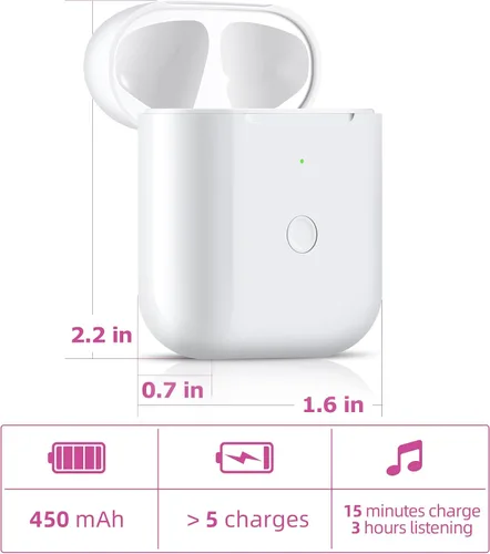 Miniatura 4 de Funda de carga inalámbrica de repuesto compatible con AirPods de 1ª y 2ª generación con botón de emparejamiento de sincronización Bluetooth (negro)