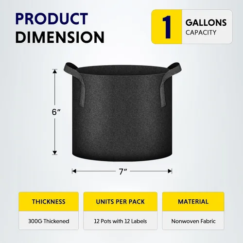 Miniatura 2 de iPower Paquete de 12 bolsas de cultivo de 1 galón, macetas de tela no tejida de aireación gruesa resistente con asas de nailon y 12 etiquetas