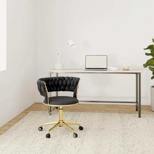 Miniatura 2 de NIOIIKIT Silla de Escritorio de Terciopelo con Respaldo Tejido a Mano, Silla de Tarea Giratoria 360° y Altura Ajustable, Silla de Maquillaje, Sillas