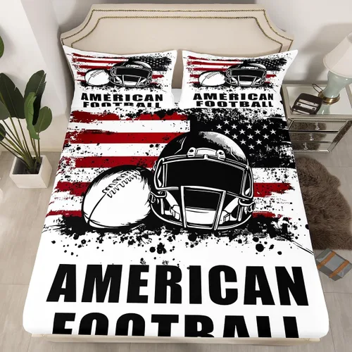 Miniatura 2 de Erosebridal Juego de sábanas deportivas con temática de fútbol americano, tamaño individual, sábana bajera ajustable de pelota de rugby