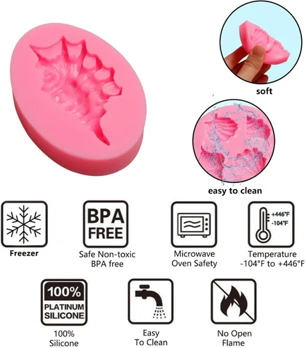 Miniatura 3 de Molde de silicona para fondant de concha, 3 paquetes de moldes grandes para hornear chocolate para decoración de pasteles temáticos marinos, adornos