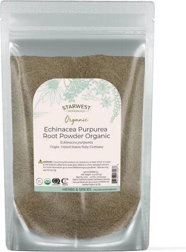 Starwest Botanicals Polvo de raíz de purpurea de equinácea seca orgánica, hierba suelta para té y mezclas de hierbas naturales, equinácea púrpura