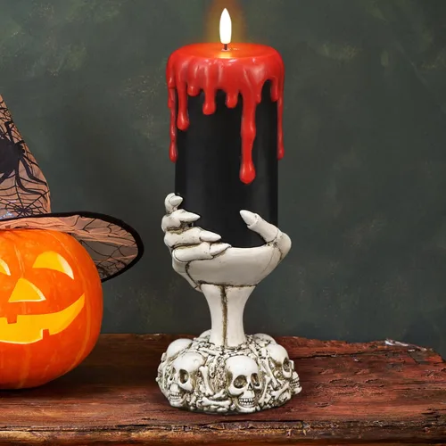 Miniatura 15 de Vela sin llama de Halloween, globo de nieve, funciona con pilas con temporizador de 6 horas, calcomanía de araña de luz verde, lámpara de tornado