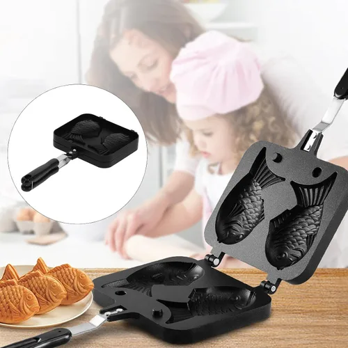 Miniatura 9 de Taiyaki - Molde para tartas en forma de pez, molde doble para hacer panqueques en forma de pez