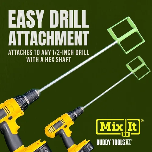 Miniatura 4 de Buddy Tools Mix It, 18 pulgadas de longitud, mezclador de lodo con paleta de ABS duradera, mezclador de pintura eficiente para taladro, paleta