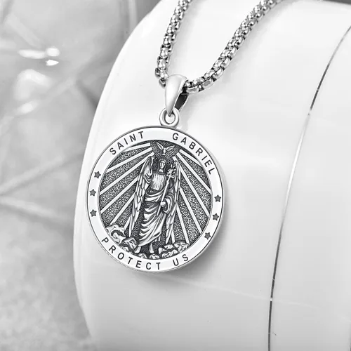 Miniatura 12 de Odinstone Collar de plata de ley 925 con medalla de San Miguel/San Cristóbal/San Benito/Crucifijo de Jesús/San Uriel/Arcángel Rafael para hombres
