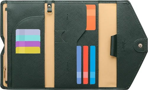 Miniatura 31 de Zoppen - Billetera de viaje con bloqueo RFID multiusos (Ver.4) Portatarjetas de pasaporte y vacunas, organizador de documentos de tres pliegues