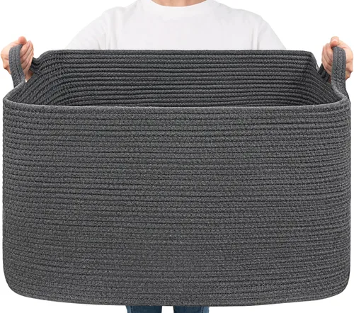 Miniatura 19 de Goodpick Cesta Grande de Almacenamiento de Juguetes, Cestas de Cuerda de Algodón Gris Contenedor de Almacenamiento de Juguetes para Bebé, Niños