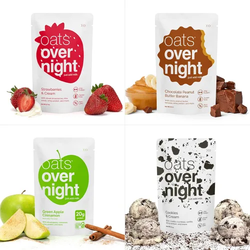 Miniatura 8 de Oats Overnight - Paquete variado (16 comidas) batido de desayuno alto en proteínas, bajo en azúcar - Sin gluten, alta fibra, avena sin OMG