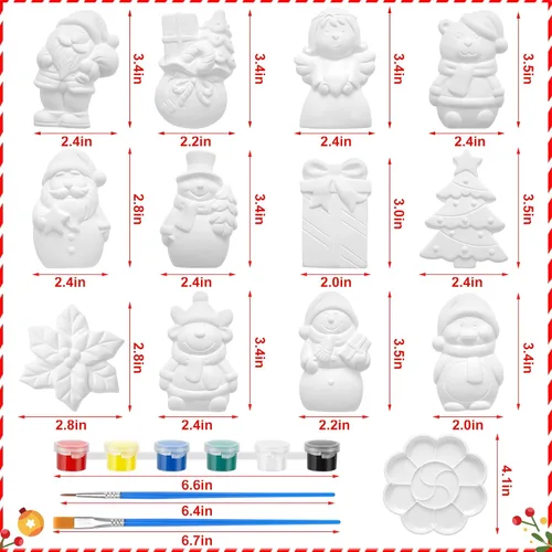 Miniatura 2 de Leyndo Juego de 12 piezas de cerámica de Navidad para pintar, pintar tus propias figuras, Papá Noel, muñeco de nieve, árbol de Navidad