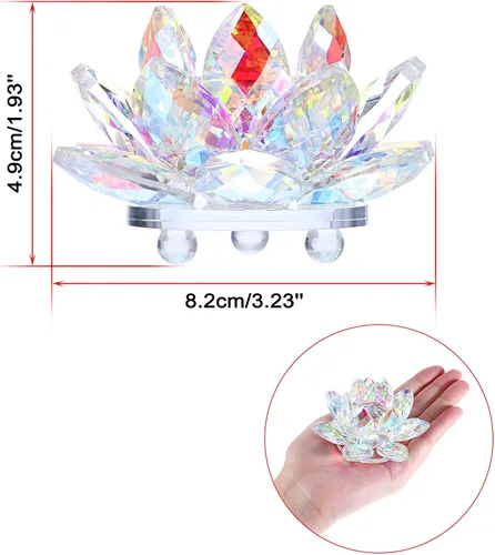 Miniatura 3 de OwnMy Figuras de flor de loto de cristal brillante de 3 pulgadas, adorno decorativo de flor de loto, decoración de loto Feng Shui, pisapapeles