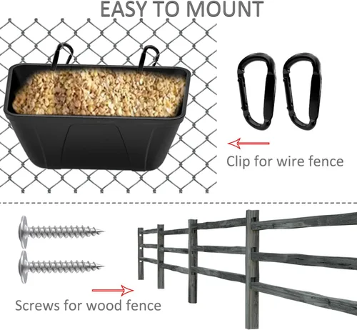 Miniatura 6 de mozoba Comedero Colgante para Pollos y Aves para Cabras, Ovejas, Ciervos, Patos y Pollos con Valla, Contenedor de Alimentación para Ganado, Negro