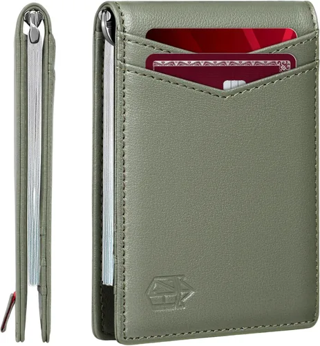 Miniatura 7 de Cartera Zitahli minimalista, delgada, con bolsillo frontal plegable y clip para billetes, bloqueo RFID efectivo y diseño inteligente, para hombre