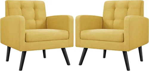Miniatura 17 de Yaheetech Sillas de acento de mediados del siglo, silla moderna tapizada para sala de estar, sillón acogedor con respaldo abotonado y patas de Azul