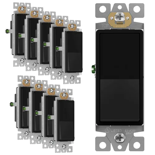 Miniatura 52 de ENERLITES Decorator Paddle Rocker Interruptor de luz, acabado brillante, un solo polo, 3 cables, tornillo de tierra, grado residencial, 15 A, 120