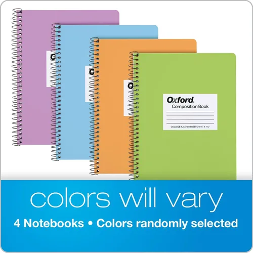 Miniatura 6 de Oxford Composition - Cuadernos en espiral, paquete de 4, los colores de la cubierta varían, papel rayado universitario, diarios escolares de 9-3/4 x