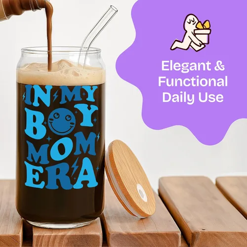 Miniatura 5 de KLUBI Regalos para Mamá de Niño para Nueva Madre Esperando - In My Boy Mom Era Cup Vaso de Café Helado de 16oz con Tapa y Pajita - Regalos de Baby