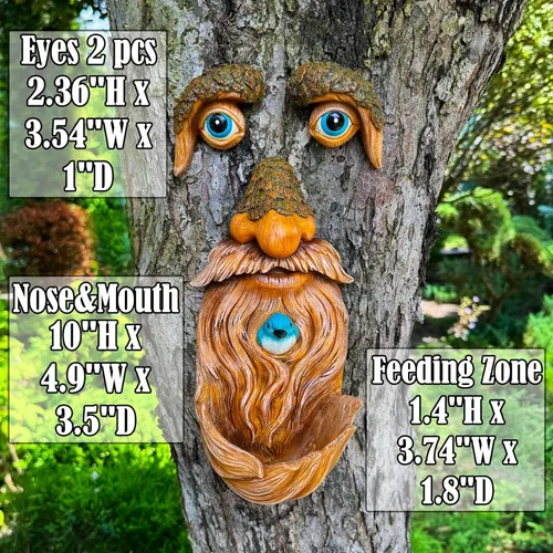 Miniatura 2 de Mood Lab Decoración de Caras de Árbol para Exteriores - Comedero para Pájaros del Hombre Viejo - Decoración de Jardín Tree Hugger - Estatuas de Arte